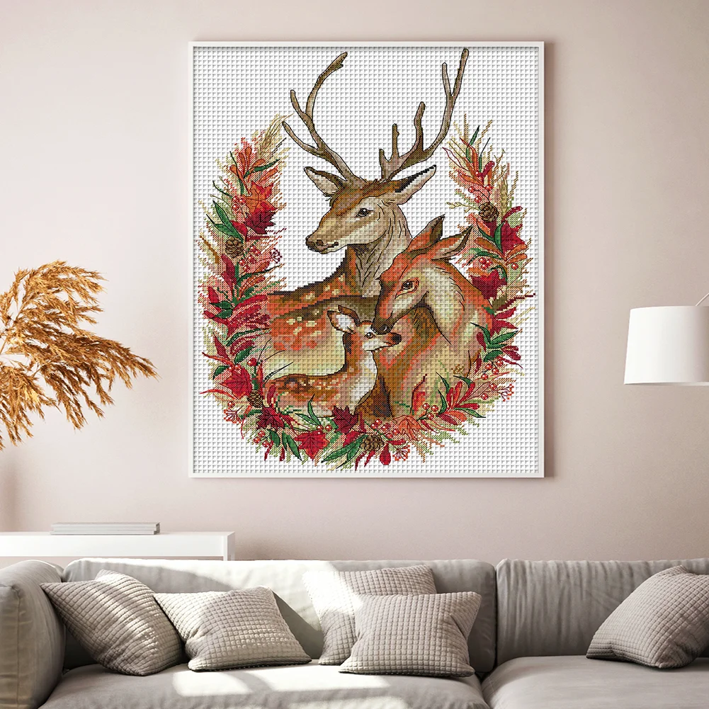 DIY Stamped Cross Stitch 14CT Partial Embroidery 36*47cm - Christmas Deer Family