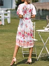 Floral-Print Flared Sleeves Midi Dress