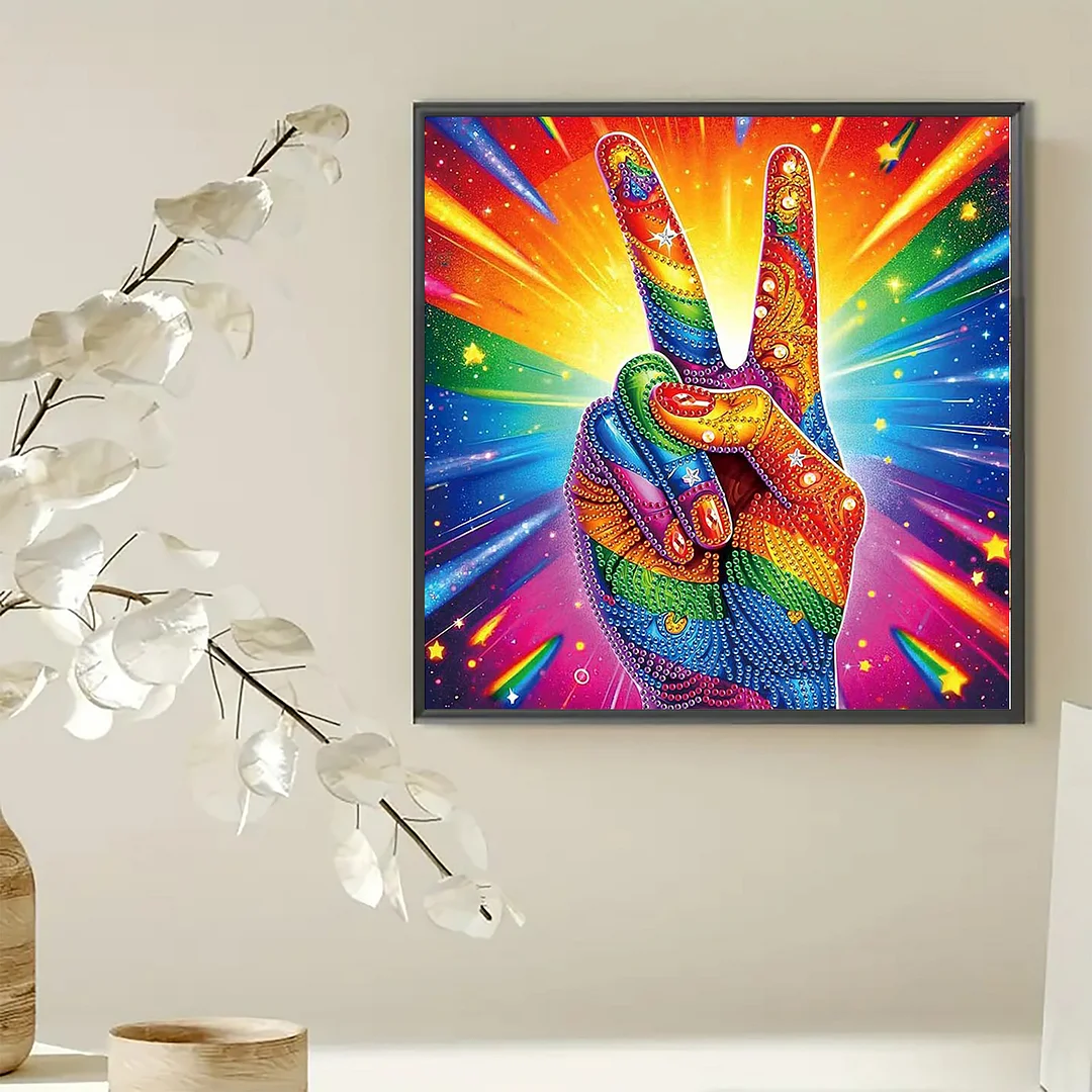 Diamond Painting - Partial Special Shaped Drill - Vibrant Peace Hand(Canvas|30x30cm)