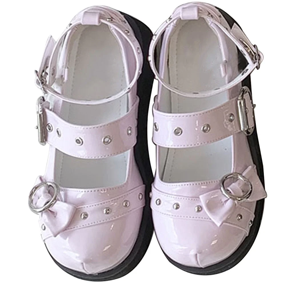 Big Size Sweet Pink Black Gothic Style Lolita Cosplay Girl Bow Cute Lovely Comfy Walking Mary Jane Flats Platform Shoes Women