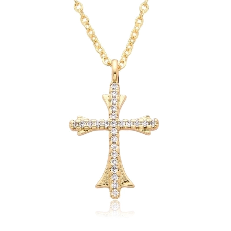 Copper 18K Gold Plated Cross Zirconia Pendant Necklace