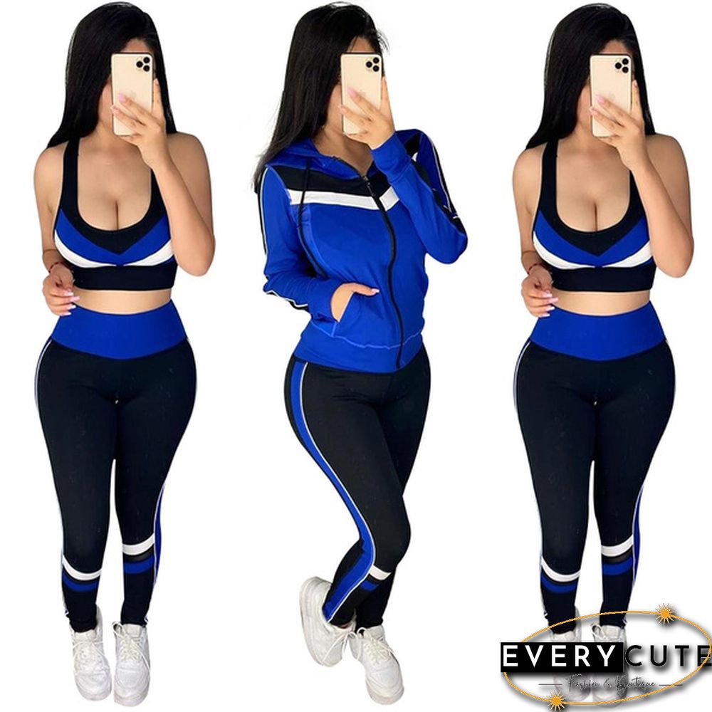 Women Fashion Sports Suits Running Wear Gym Clothes Vest Top / Pants/ Coat 3pcs Set