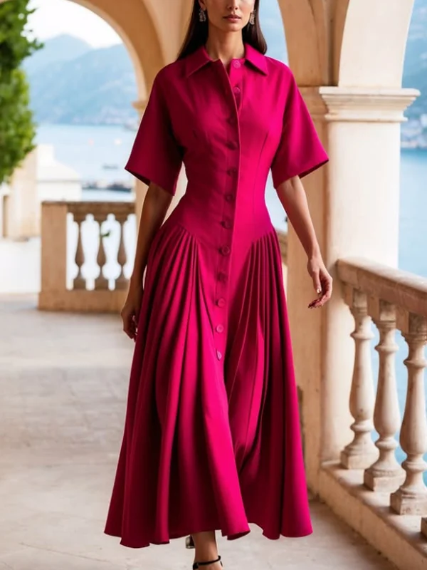 Shirt Collar Elegant Work Dress For Women