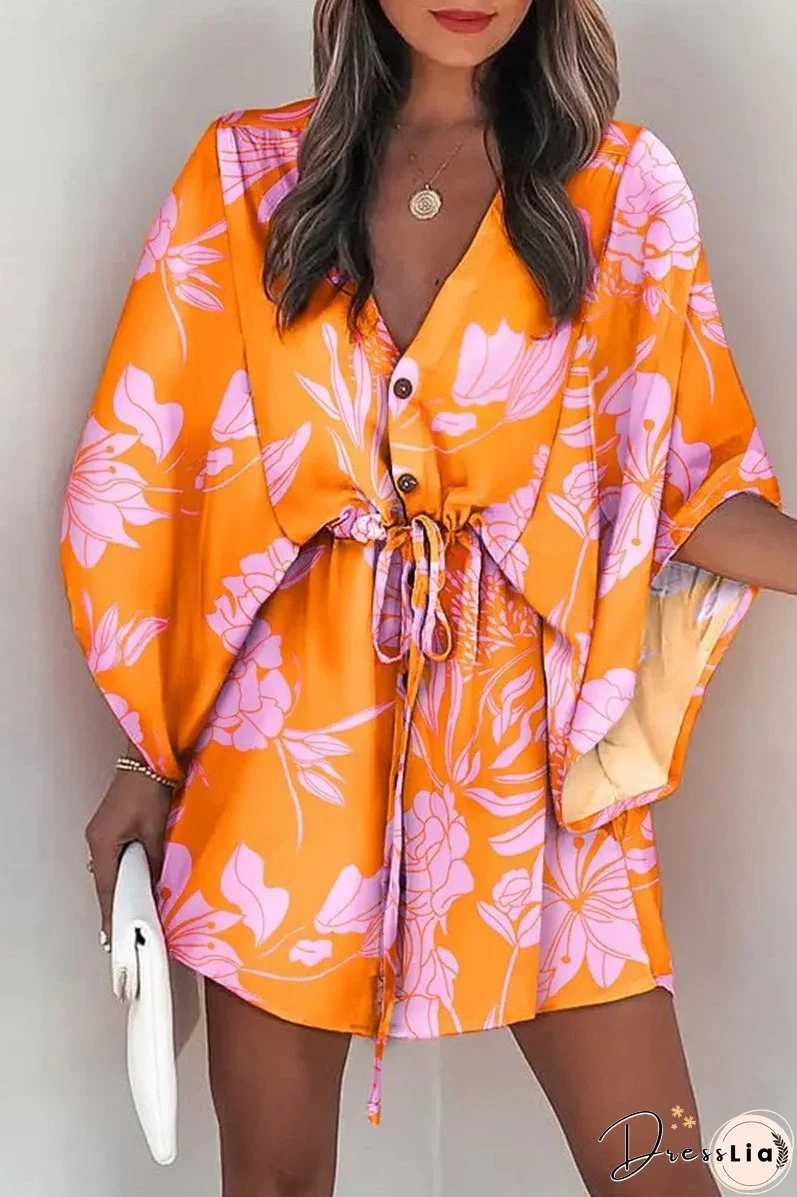 Fashion Casual Print Patchwork V Neck Dresses(12 Colors)