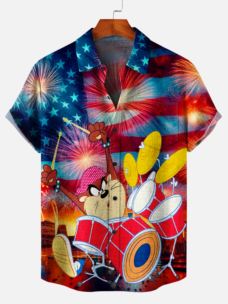 Independence Day Cartoon Drummer Pocket Shirt PLUSCLOTHESMAN