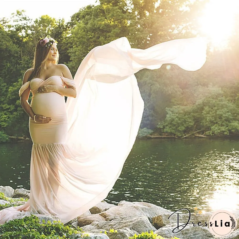 Maternity Maxi Dress-Pregnant Women Photography Off Shoulder Pregnancy Gown-For Photo