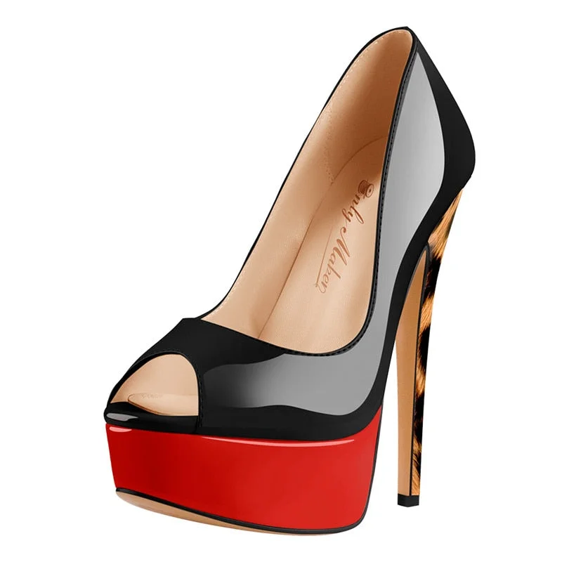 Onlymaker Women's Peep Toe Pumps Platform Fashion Spike Pumps Extremely High Heel Party Wedding Slip On Shoes Big Size Heels