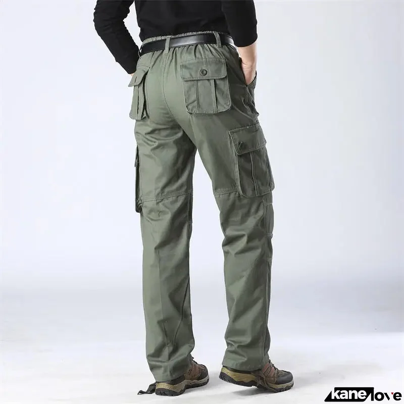 Men's Cotton Mid Waist Zipper Fly Closure Solid Pattern Trousers