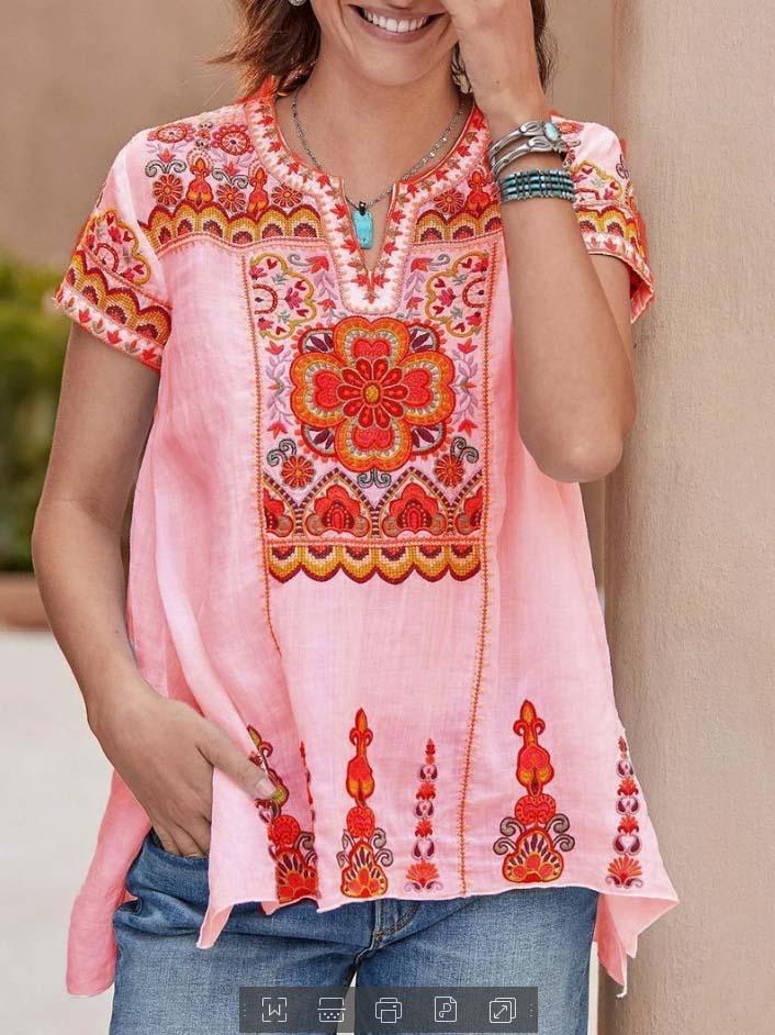 Women's V-neck Short Sleeve Printed Tops