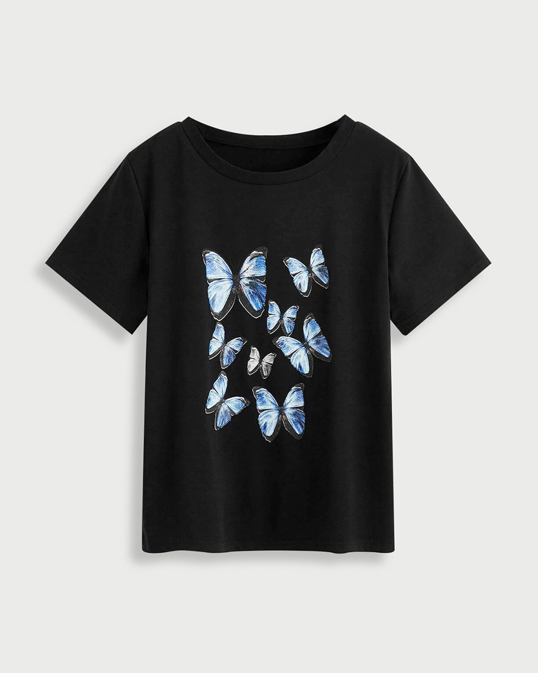 FashionV-FashionV Butterfly Pattern Drop Shoulder T-shirt
