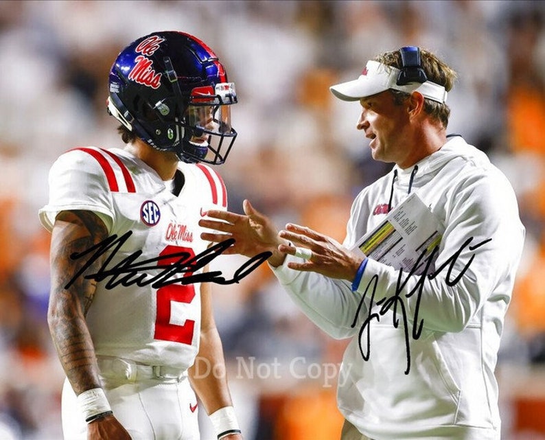 Matt Corral & Lane Kiffin Signed Photo Poster painting 8X10 rp Autographed Picture Ole Miss