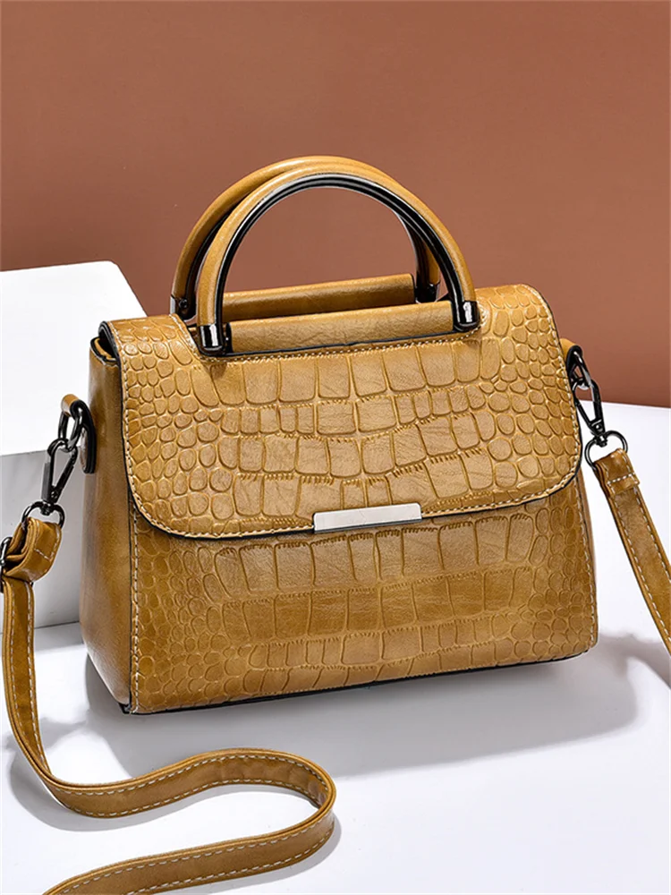 Vinatge Flap Crocodile Pattern Utility Crossbody Bag