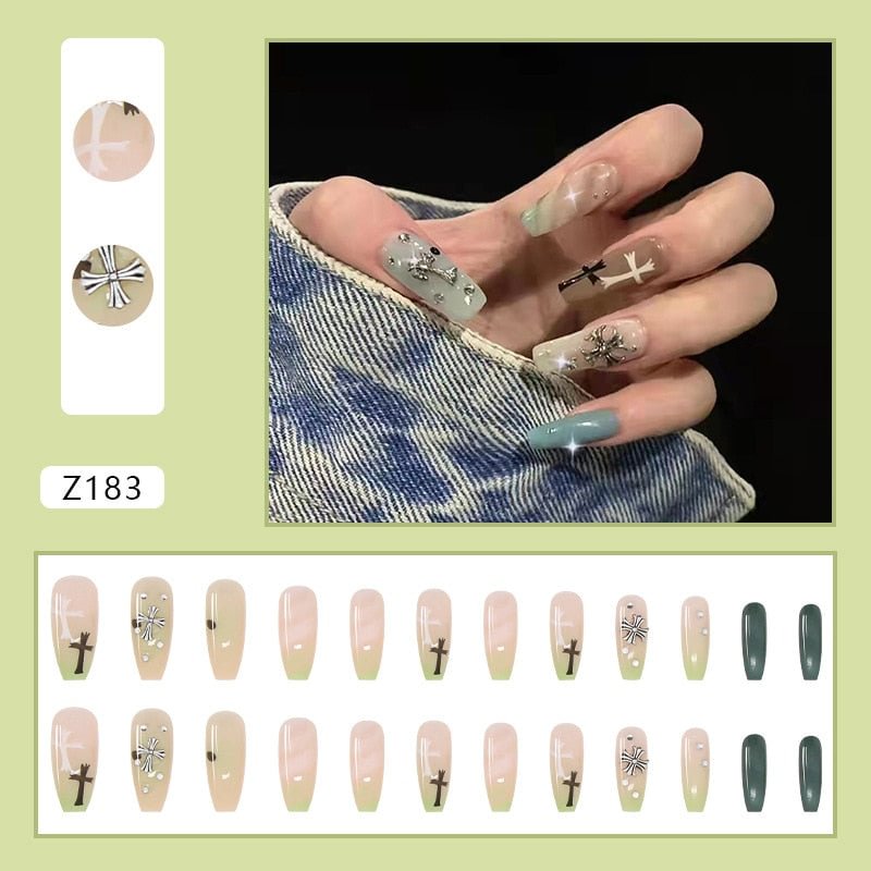 24Pcs/Box Rhinestone Butterfly Ballerina False Nails With Glue Acrylic Coffin Press On Nails Full Cover Fake Tips Manicure Tool