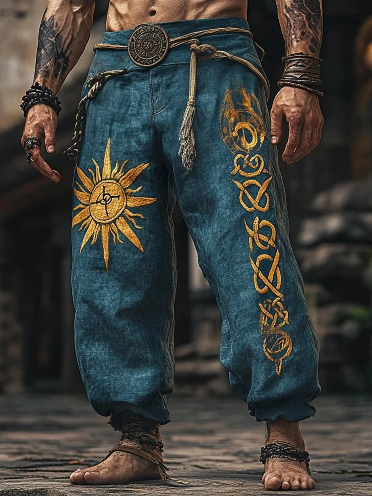 Men's Viking Nordic Sun Art Knot Tribal Celtic Runes Pattern Pants / Rvogue / Rvogue
