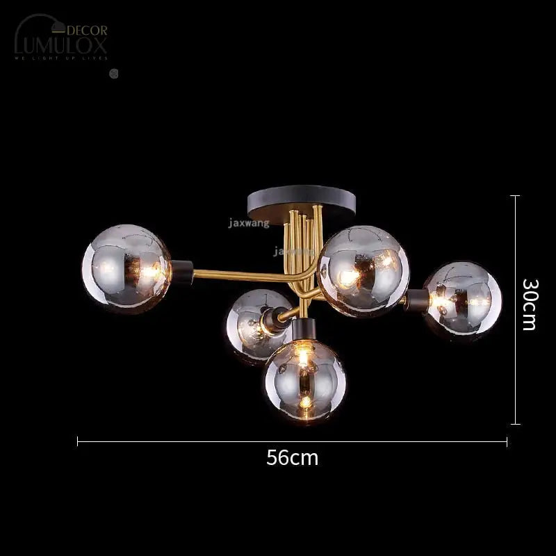Fritz - 5 Head Nordic Smokey Grey Led Glass Ceiling Lamps Indoor Light Lamp