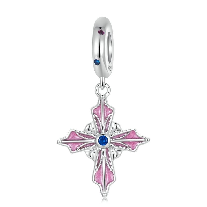 Aifule Artistic Vintage Pink Cross Pendant S925 Sterling Silver Personalized Beaded Loose Beads DIY Ornament