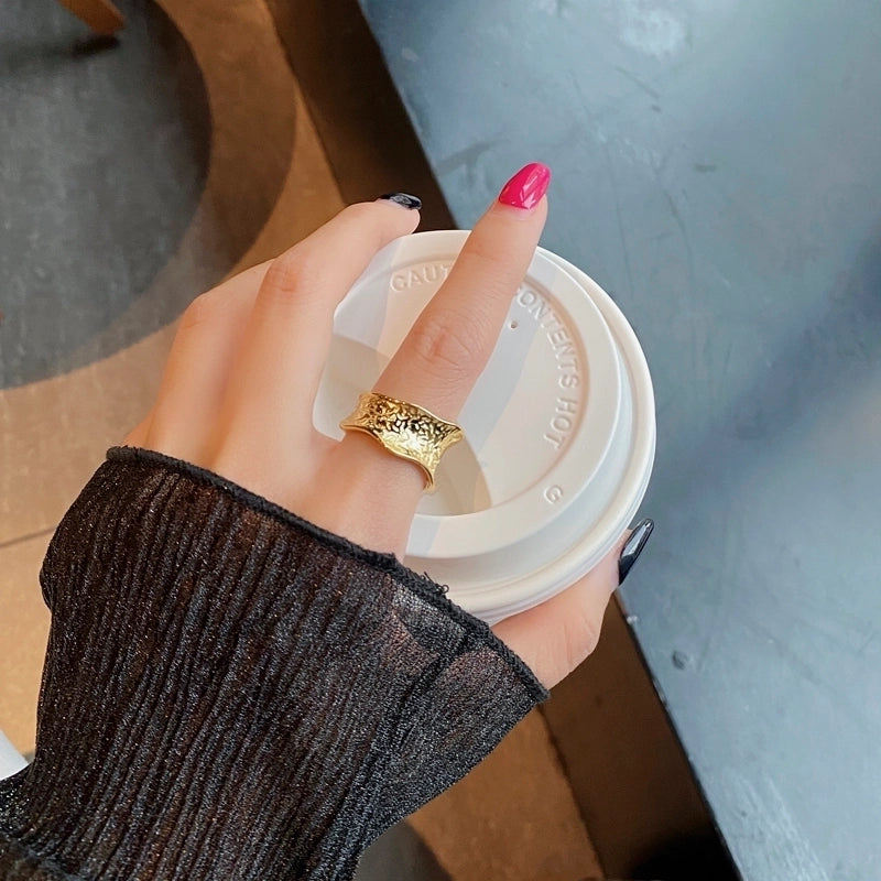 18K Gold Plated Silver Plated 925 Sterling Silver Irregular Solid Color Wide Band Rings Open Rings Rings