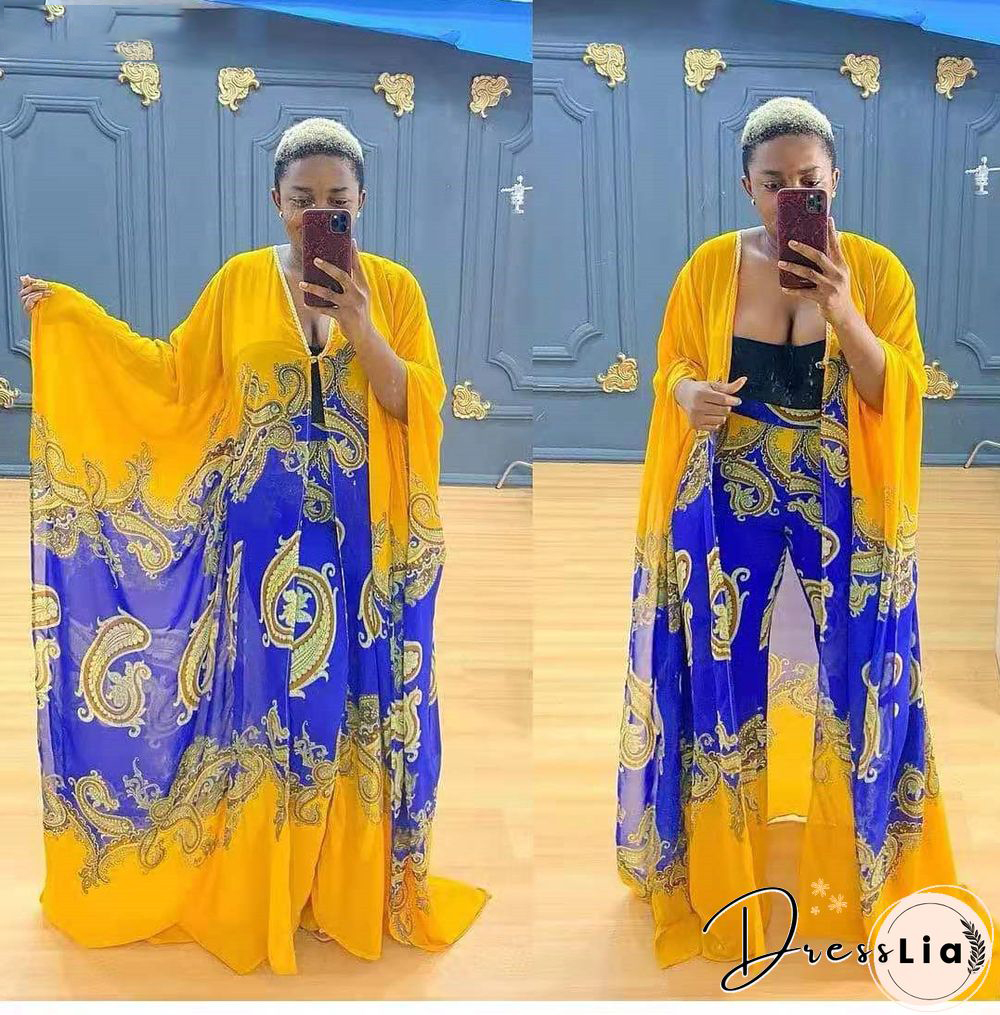 Summer African ClothesFor Women Two Piece Set Dashiki Fashion Long Dress Sets Pants Suits Outfits Party Dresses Plus Size