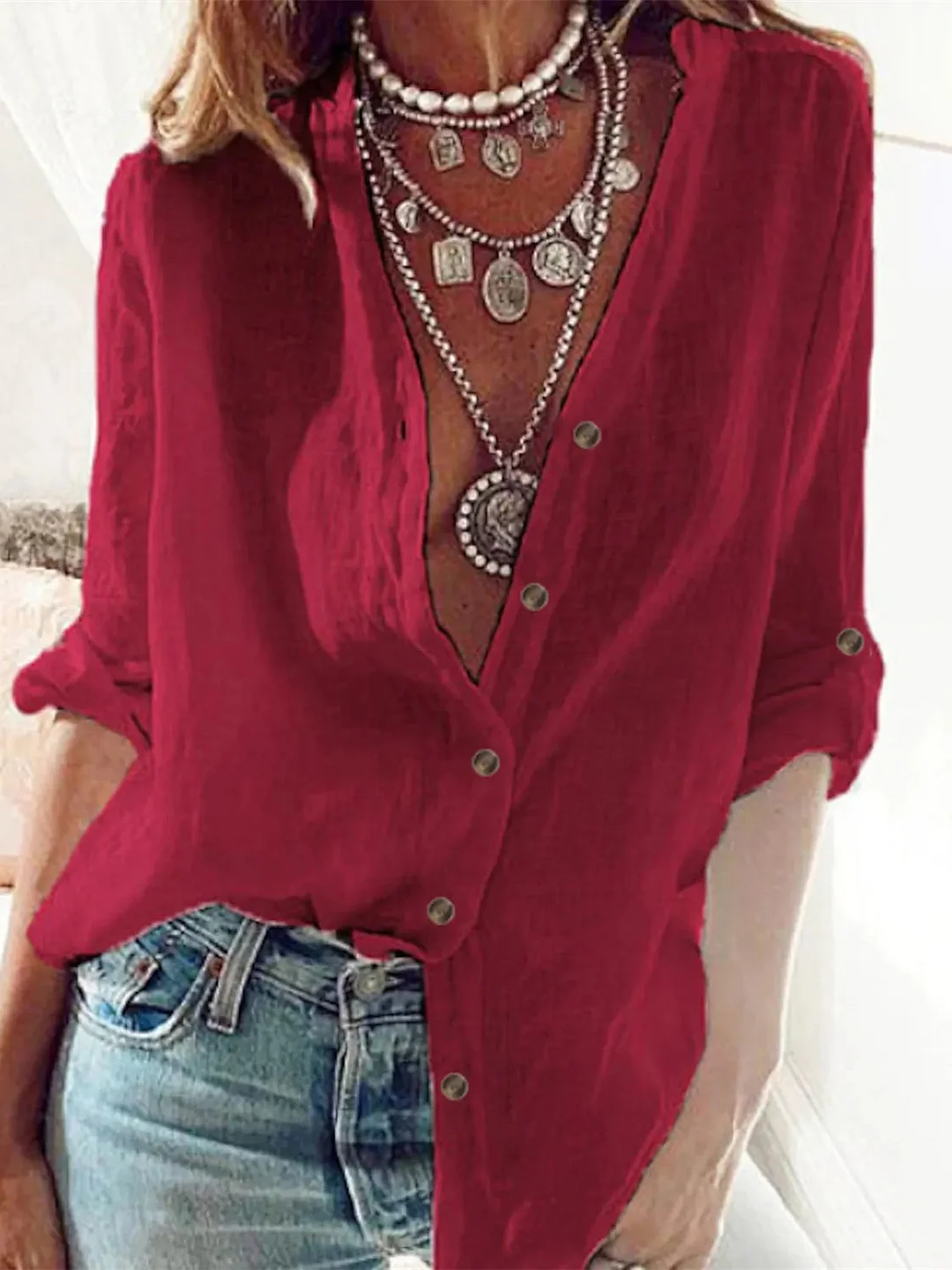 Women's Long Sleeve Shirt Collar Shirt Top