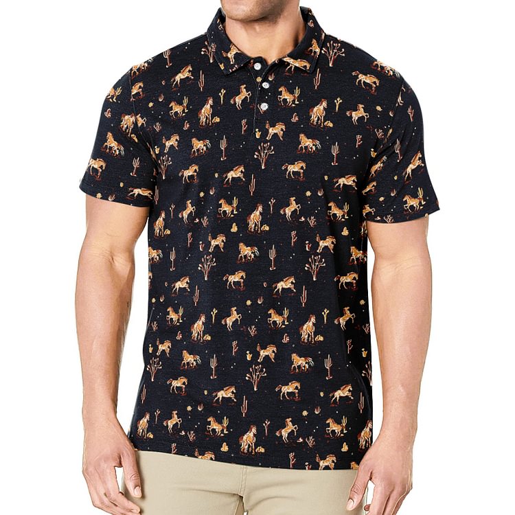 HORSES AND CACTI PRINTED POLO SHIRT