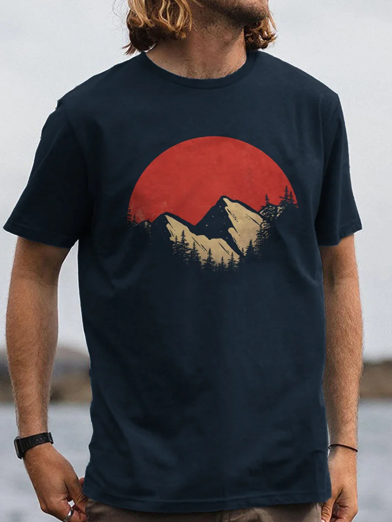 Mountains Printed Crew Neck Men's T-Shirt in  mildstyles