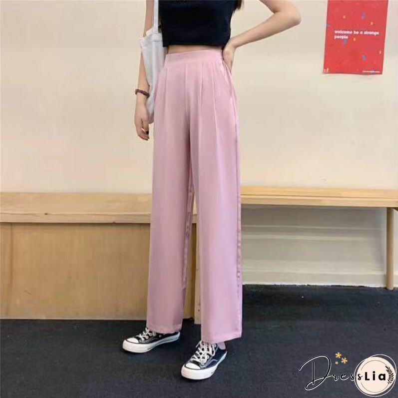 Christmas Gift JMPRS Autumn Women Wide Leg Pants Loose Elastic High Waist Korean Cotton Straight Full Pant Fashion Casual Female Solid Trousers