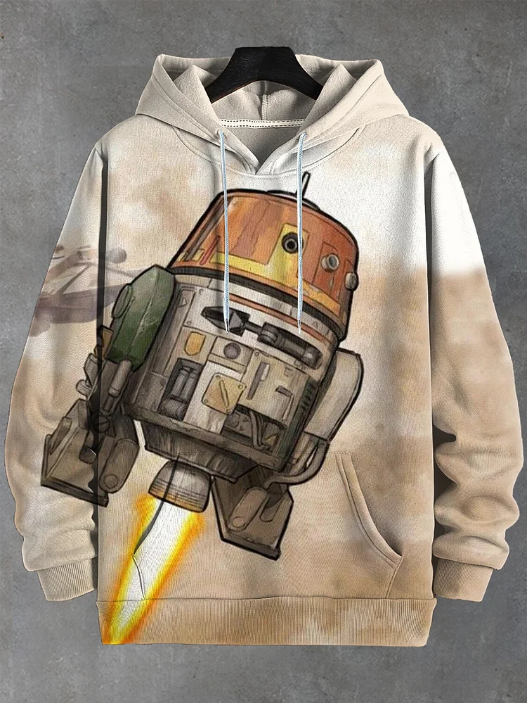 Men's Retro Rocket Robot Print Casual Hoodie