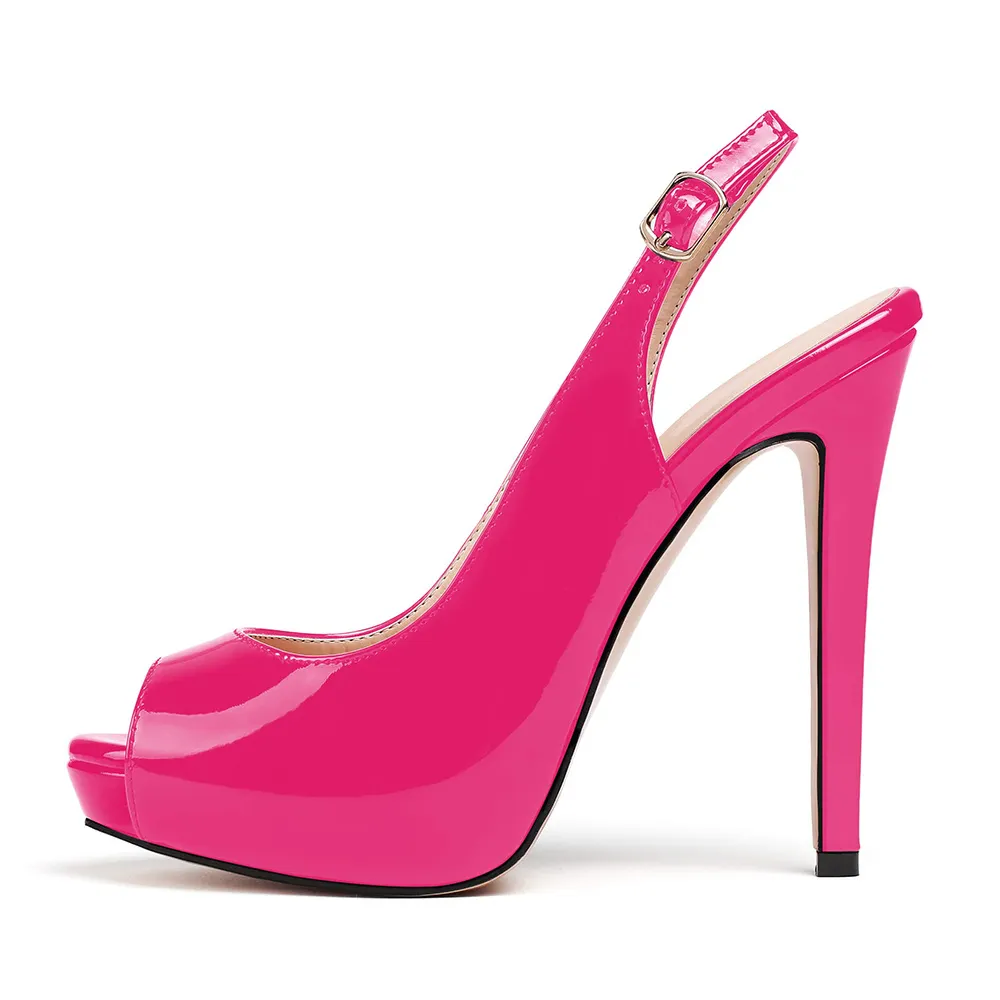120cm/4.72inch Women's Strap Slingback Sandals Peep Toe Platform Stilettos Patent Heels