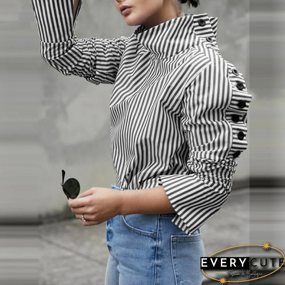 S-5XL Women Long Sleeved Stand Collar Casual Blouse Baggy Tops Blusas Feminina New