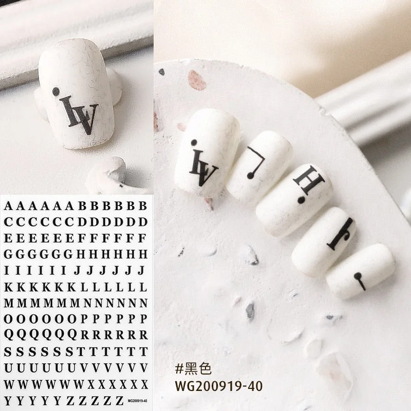 26 Alphabets Nail Sticker Decals Foil DIY Manicure Adhesive Polish Golden Silver 3D Design Letter Nail Decal Art Decorations