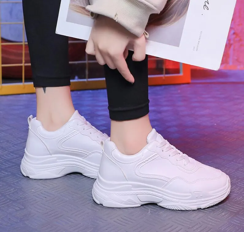 2022 Spring Fashion Women Casual Shoes Leather Platform Sport Shoes Woman Sneakers Ladies White Trainers Chaussure Femme Sneaker