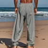 Men's Linen Plain Comfort Breathable Full Length Casual Pants by Inlyline