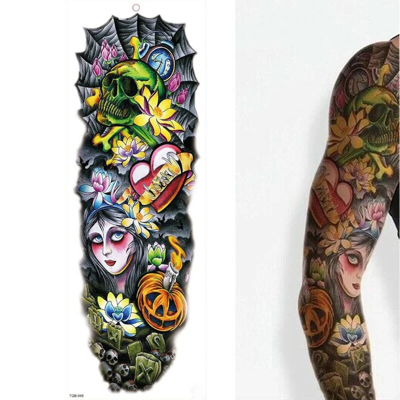 1 Sheets Full Arm Leg Extra Large Temporary Tattoos, Body Art For Men And Women - Wolf,Tiger,Bear,Warrior,Tribal Symbol