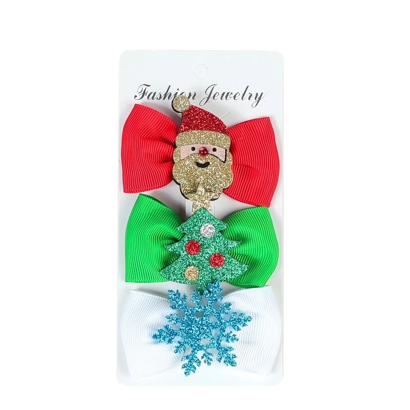 Halloween Christmas Independence Day Ethnic Style Kid’S Halloween Pattern Santa Claus American Flag Sequins Knitting Bowknot Hair Clip