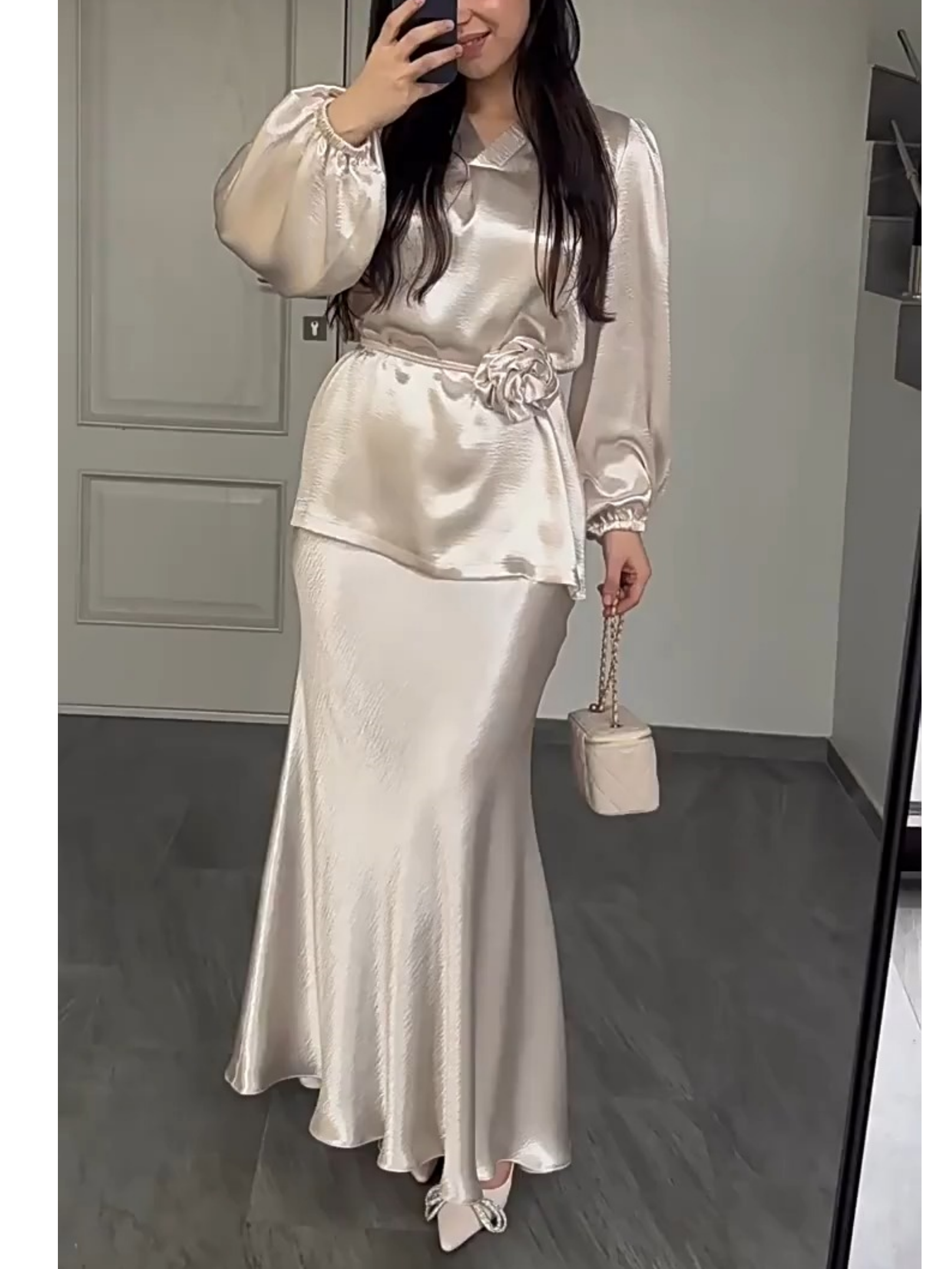 Elegant Solid Color Three-dimensional Flower Lace-up Suit Dress | Oxredo Shop Ramadan Sale