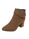 Chunky Heel Buckle Pointed-Toe Suede Martin Boots
