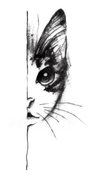 Tattoo Sticker Little Half Face Cat Element Small Animal Flower Water Transfer Temporary Fake Body Art Tatoo for Kid Girl Boy