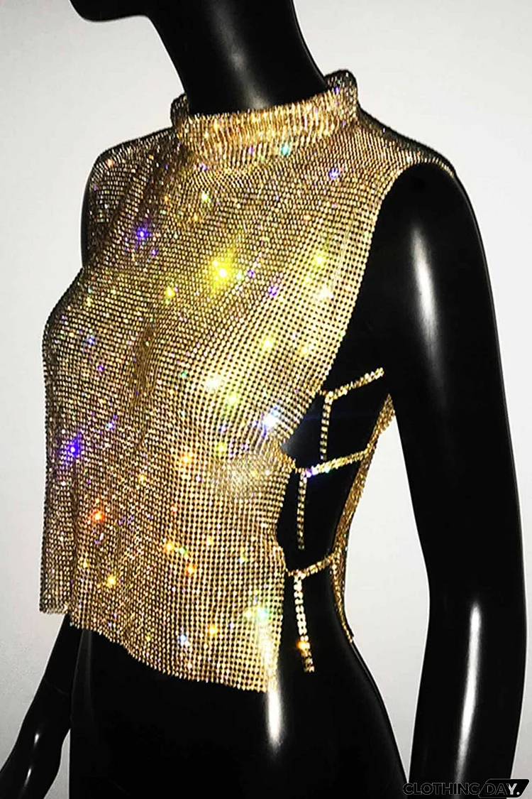 Rhinestone Mock Neck Tank Top