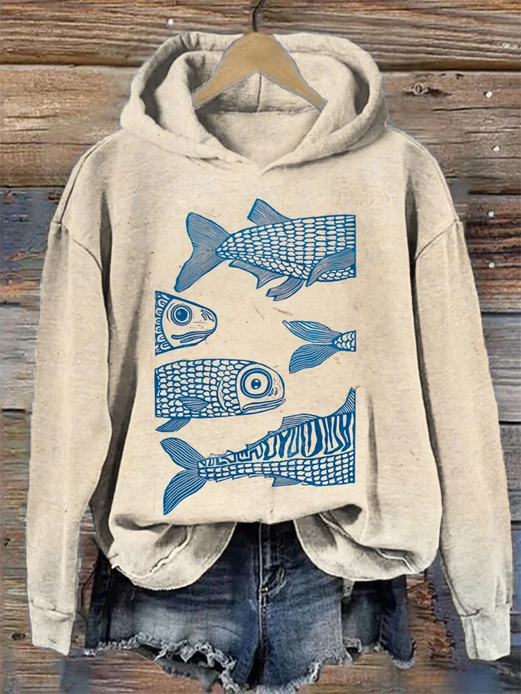 Comstylish Fish Japanese Art Pattern Hooded Sweatshirt