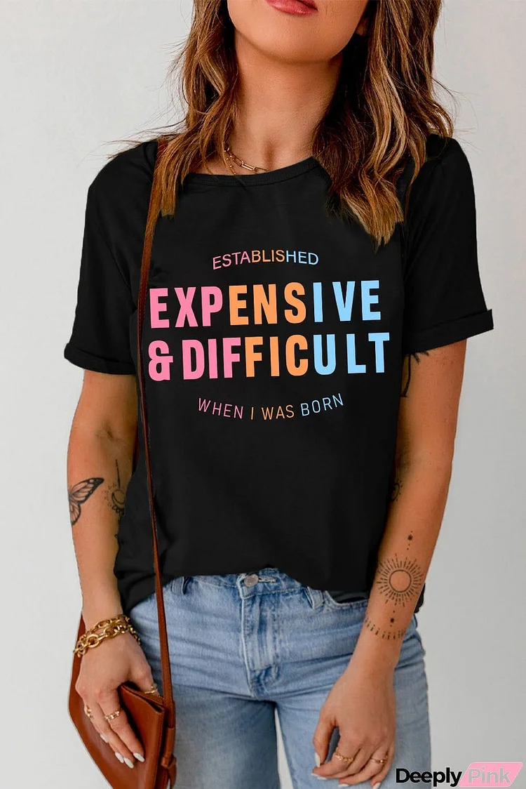 Slogan Graphic Cuffed Sleeve Tee