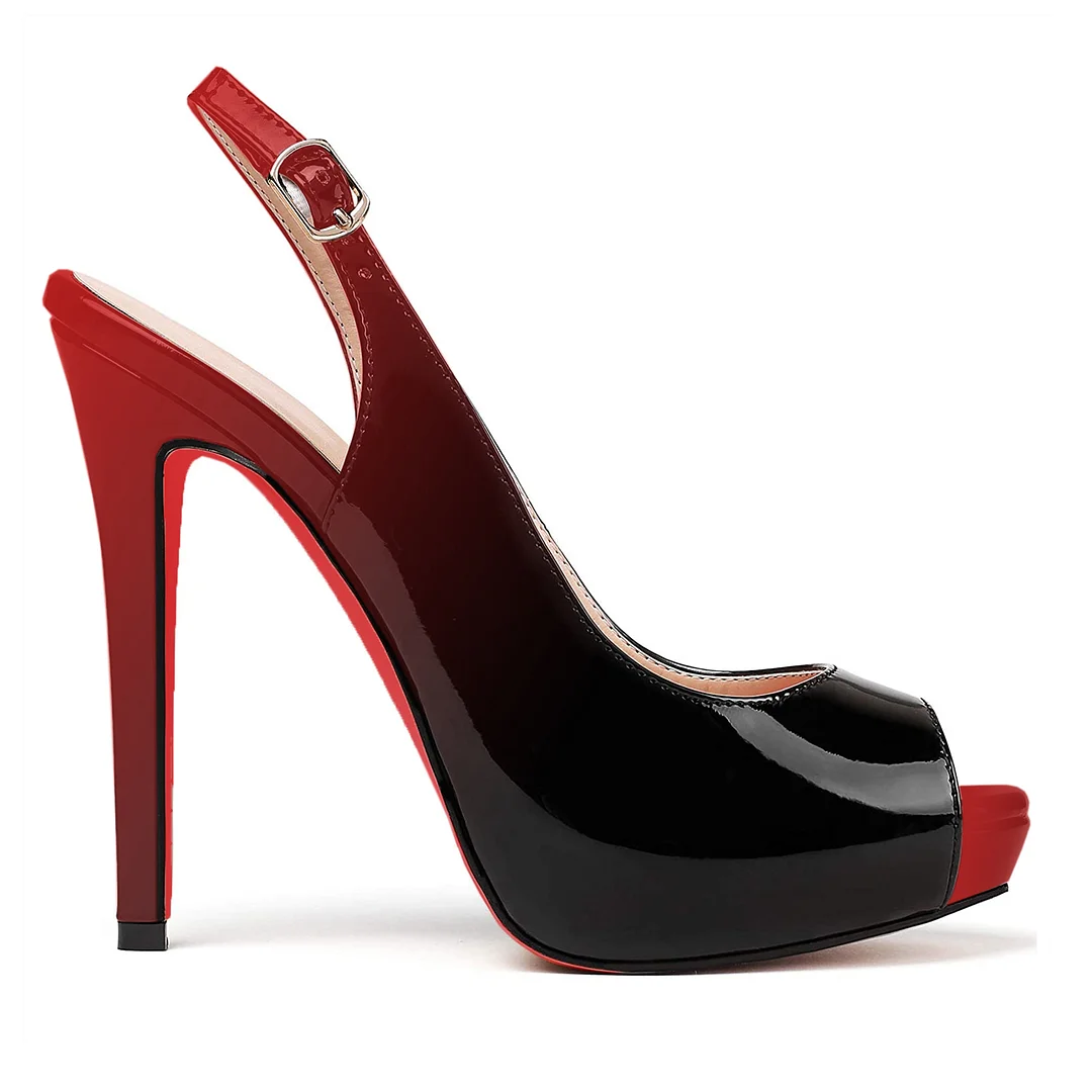 120mm Red Bottom Strap Slingback Sandals Peep Toe Platform Stilettos Patent Heels-MERUMOTE