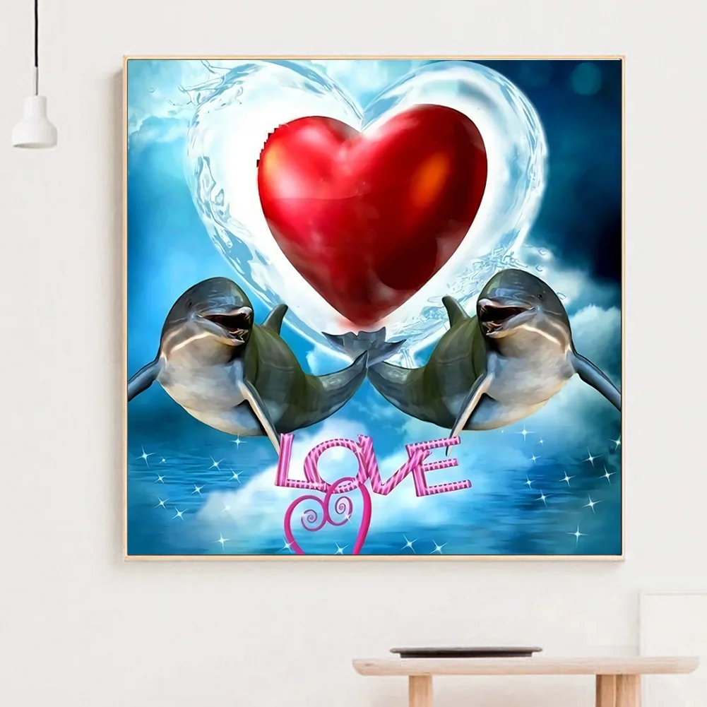 Full Round Diamond Painting 30*30cm - Love Dolphin