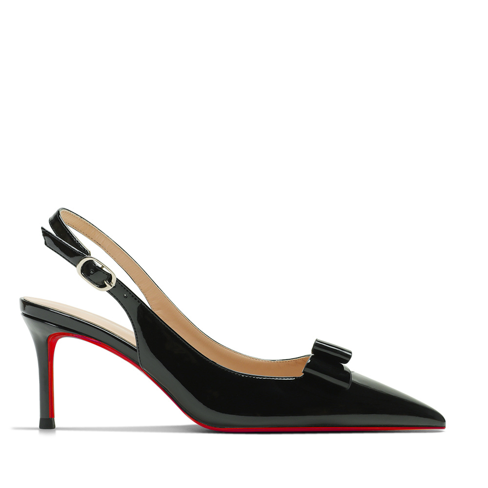65mm Women's Pointed Toe Kitten Heel Slingback Pumps for Wedding Red Bottom Patent Heels-MERUMOTE