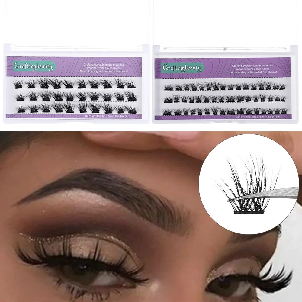 3D 24 Clusters C Curl Lashes DIY Individual Lash Volume Natural Fluffy Kit Handmade Lashes Home False Eyelash Extension Tool