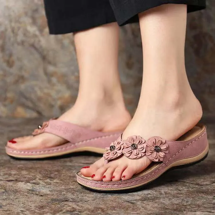 Breakj Breakj New Beach Sandals Line Thick Bottom Slope And Jacket Slippers Fashion Flower Decoration Slippers
