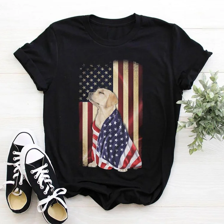 Independence Day Dog Flag T-shirt Tee-Annaletters