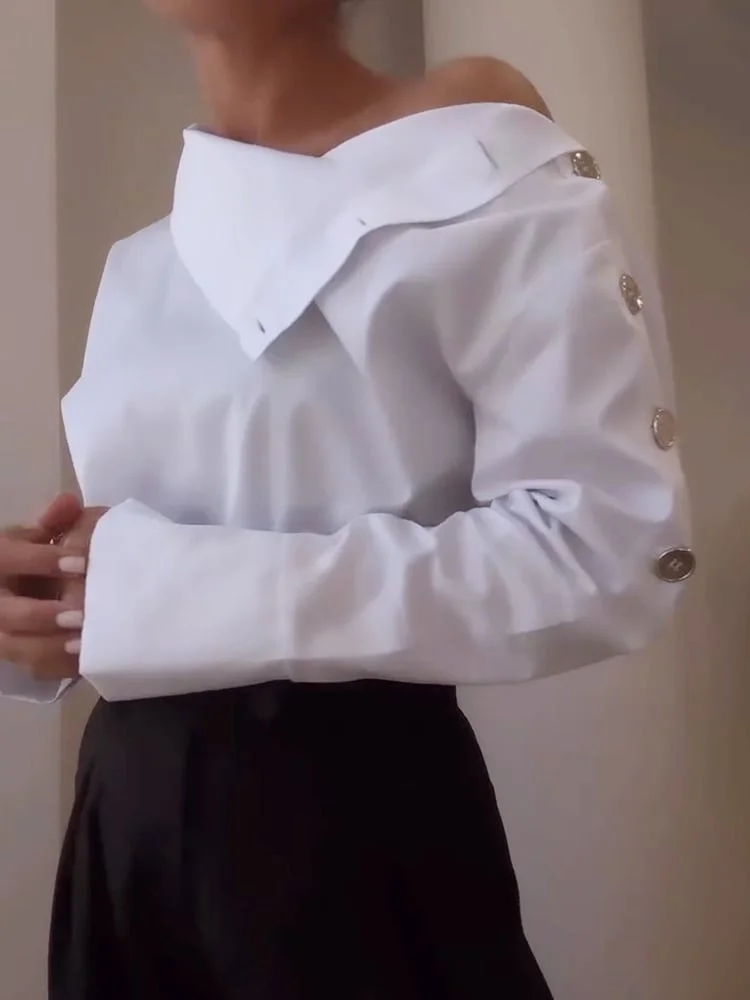 Women's High Collar Side Button Elegant Shirt