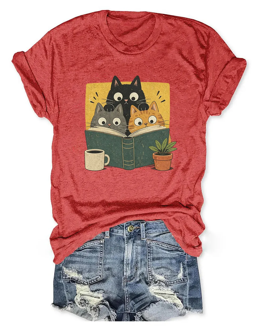 Retro Curious Reading Cats T-shirt