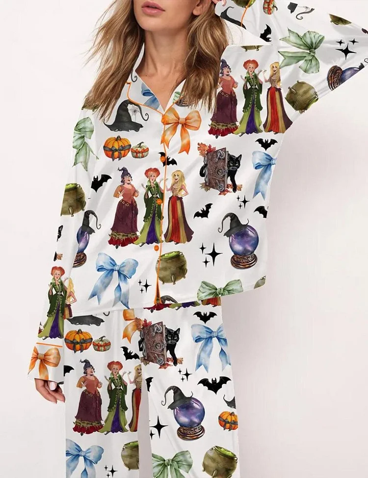 Women&rsquo;s Retro Halloween Bad Witches Long Sleeve Pajama Set