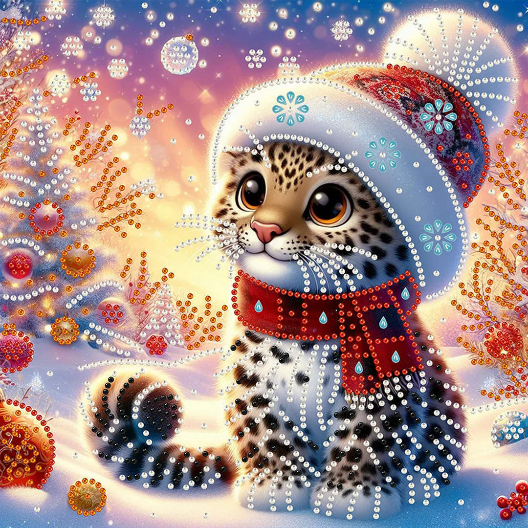 Christmas Leopard - Diamond Painting - Partial Special Shaped Drill(Canvas|30*30cm)
